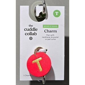 The Cuddle Collab Faux Leather Initial Monogram T Pet Dog Collar Red Charm